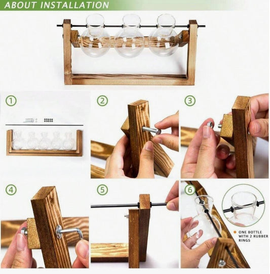 Set porta ampolle per idrocoltura con supporto in legno