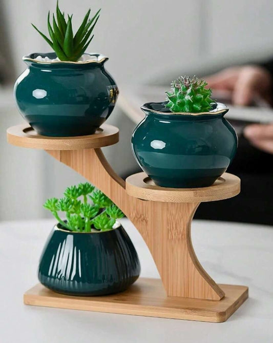 Porta piante in bambù a 3 ripiani