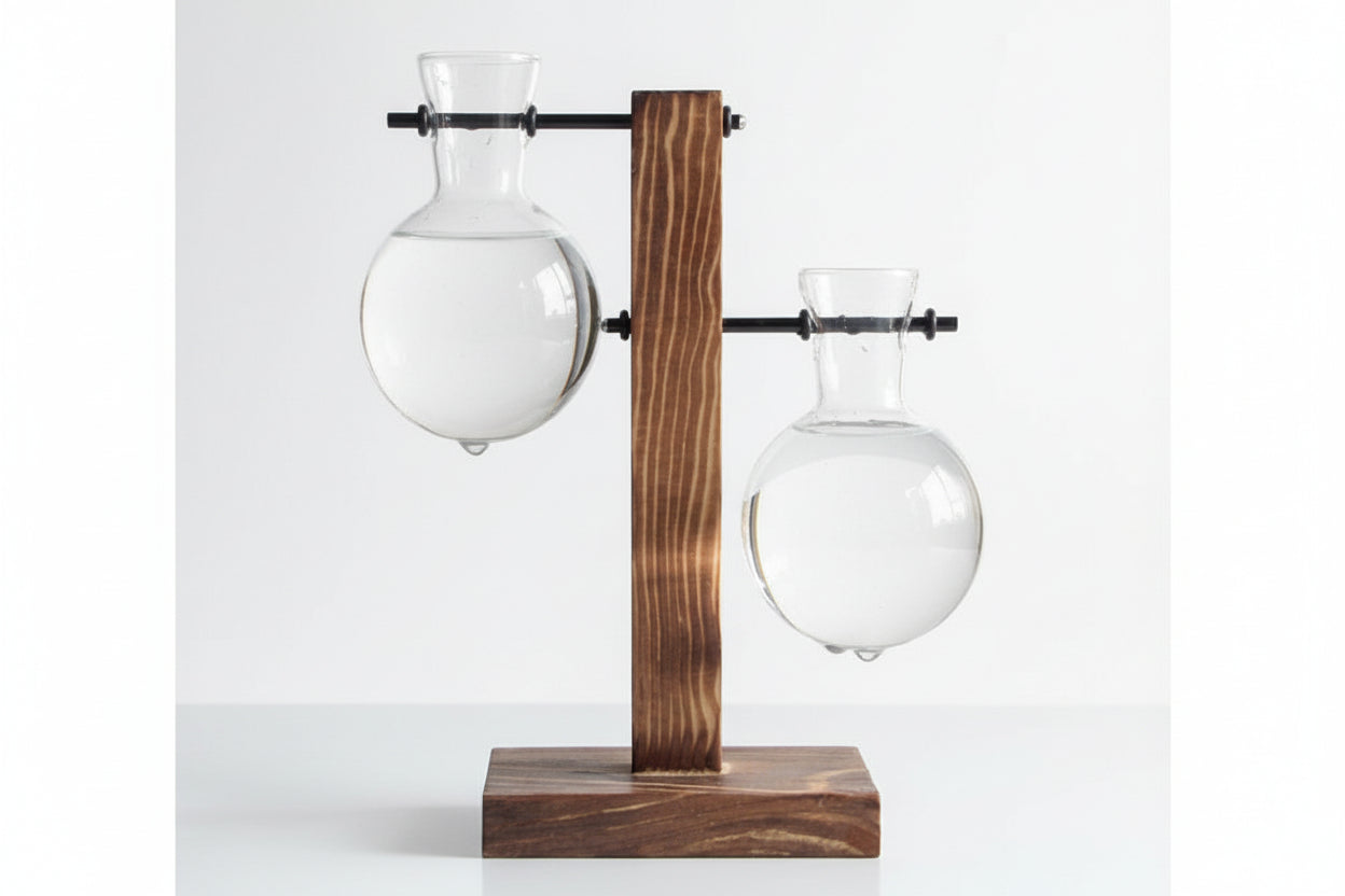 Porta ampolle idrocoltura con supporto in legno vintage