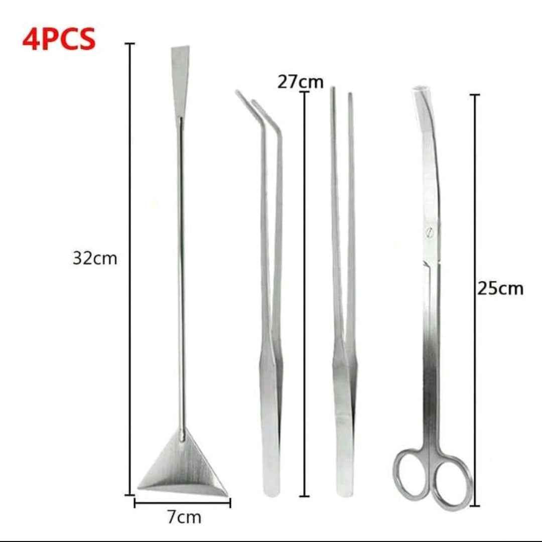 Set 4 Utensili per Acquario in Acciaio Inox